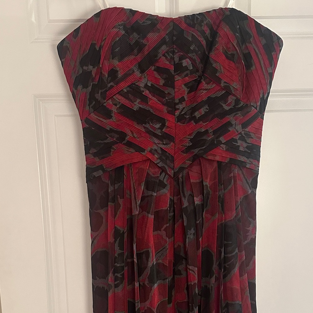 Halston Strapless Evening Gown Maxi Dress in Red and Black